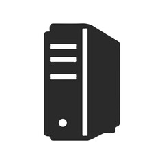 Simple black computer server icon on white background