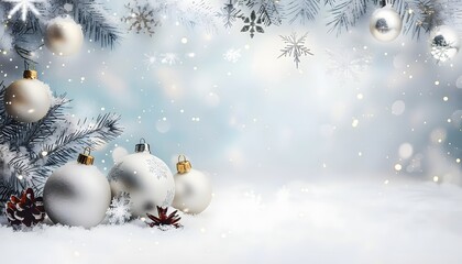 stockphoto, festive celebrate christmas eve background concept banner of xmas decorate ball and snow flake christmas tree white colour scheme mock up template seasonal design. Design for christmas car