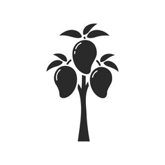 Silhouette of mango tree with three mangos on branches