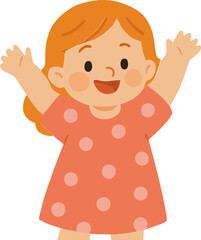 환하게 웃으며 만세하는 여자아이 일러스트