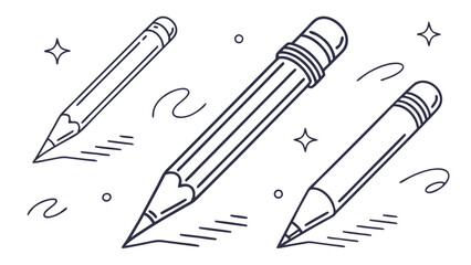 Naklejka premium Three stylized pencils with design elements perfect for education and design.