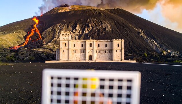 Etna's Lava Flow Threatens Castello Dei Baron?, Color Chart in Foreground