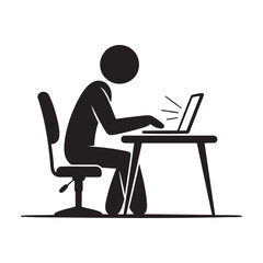 Focused Man Working on Laptop at Desk Vector, Modern Office Workspace Illustration,