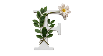 Isolated Letter F with Leaves