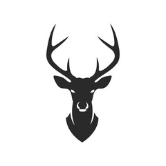 Fototapeta premium Silhouette of a deer head with prominent antlers on white background
