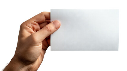 Fototapeta premium Hand holding blank paper label — high-resolution isolated mockup on transparent background (PNG), realistic cutout for branding, packaging, price tag, sticker, and advertising design presentations