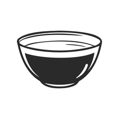 Black and white illustration of a simple bowl on white background