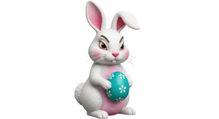 Isolated Angry Easter Bunny with Egg