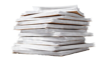High stack of paper documents &mdash; high-resolution PNG-style isolated cutout on transparent background for office paperwork, reports, editorial layouts, publishing templates, printing and stationery