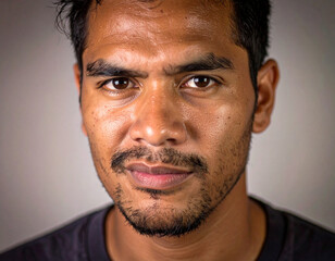 Close-up of young man biting lip nervously, low light soft focus, concept of worry and uncertainty
