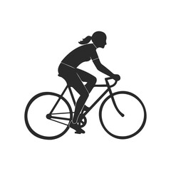 Naklejka premium Silhouette of female bicyclist in motion on road bike