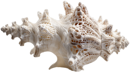 White seashell sculpture isolated on transparent background — high-resolution PNG-style cutout for coastal decor, beach wedding invitations, nautical branding, packaging, web & app UI, print templates