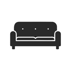 Black couch icon on white background for interior design