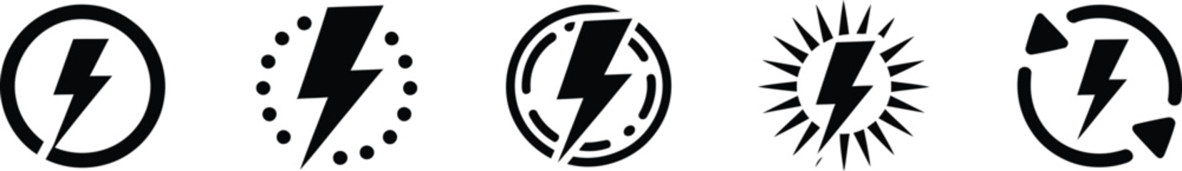 Lightning bolt icon set vector illustration for energy power and electric symbol design logo template