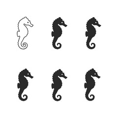 Minimalist seahorse illustrations in various styles and shades