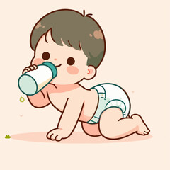 flat illustration of a child drinking milk