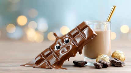 Delightful chocolate treats with whimsical character cozy kitchen setting food photography fun concept