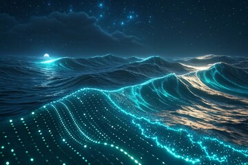 Digital Wave Landscape with Futuristic Grid Technology