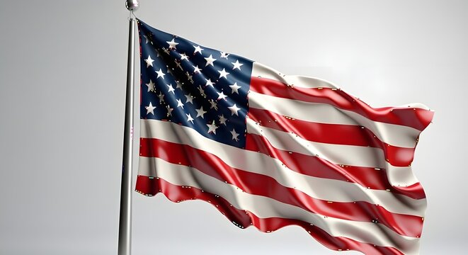 The american flag waving proudly on a flagpole against a clean, neutral background, symbolizing patriotism and freedom - Powered by Adobe