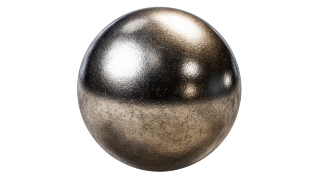 Realistic chrome metal ball — high-resolution PNG cutout on transparent background, isolated shiny steel sphere with soft shadow for graphic design, 3d rendering mockups, product visuals, web & app UI