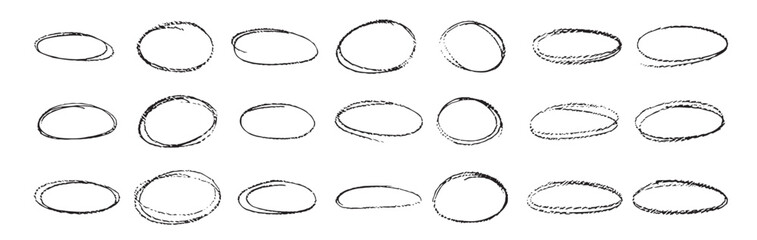 Doodle round strokes with corner pencil on white background