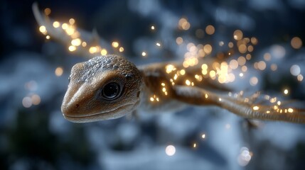 Fantasy action flying lizard in a sparkling environment creative visuals imaginative scene