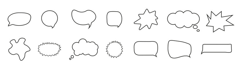 doodle speech bubble set different shape on white vector illustration