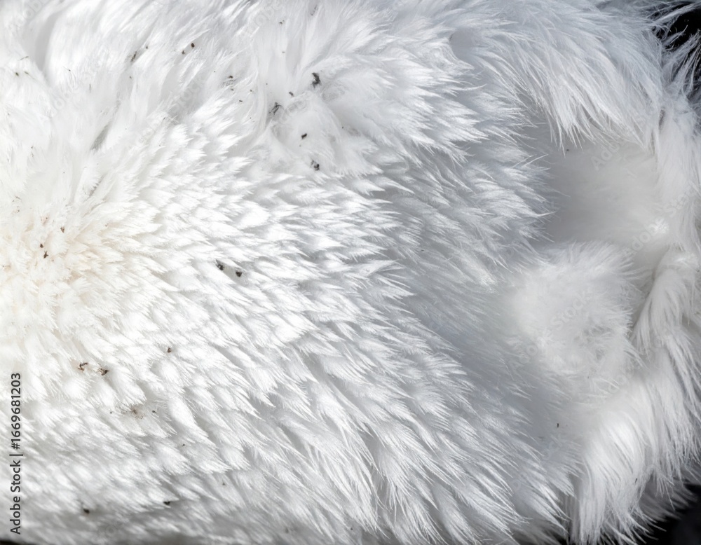 Poster close up of white fluffy feathers texture with soft light and detailed patterns