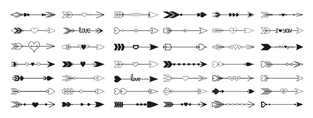 Romantic Arrows with Hearts vector illustration