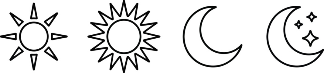 Sun and moon vector illustration, celestial bodies outline drawing for astronomy and astrology design