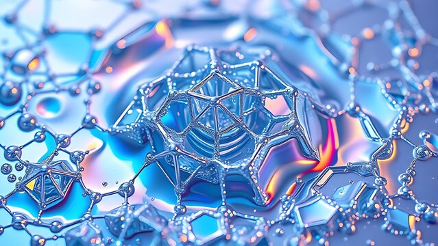 Ultra-high-definition macro shot of iridescent quantum foam forming impossible geometric structures in liquid mercury