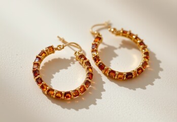 amber hoop earrings featuring small stones in golden and reddish hues, adding warmth and modern elegance to accessory collections.