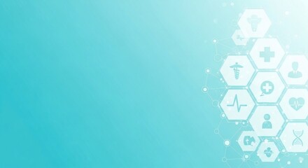 Abstract background with interconnected medical and health icons forming a network, symbolizing healthcare technology and scientific advancement