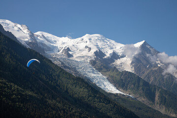 The Mont Blanc massif  and paragliders.