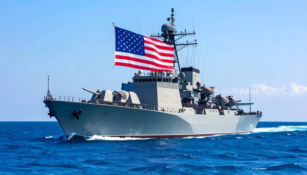 US Navy Destroyer Sailing Open Ocean