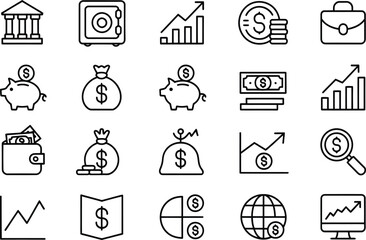Financial investment icons set vector illustration for business banking and money management concept