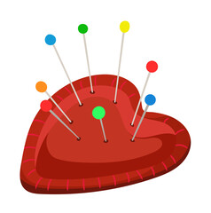 Heart Pincushion with Colorful Pins Illustration Isolated on White Background