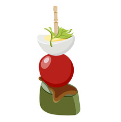 Canape Skewer with Egg, Tomato and Pickled Illustration Isolated on White Background