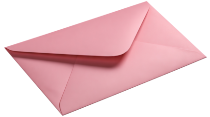 Pretty pink envelope lying on flat surface — high-resolution transparent-background PNG cutout, isolated for stationery mockups, invitations and greeting cards, branding and packaging, e-commerce