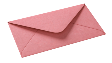 Pretty pink envelope lying on flat surface — high-resolution transparent-background PNG cutout, isolated for stationery mockups, invitations and greeting cards, branding and packaging, e-commerce