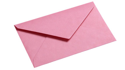 Pretty pink envelope lying on flat surface — high-resolution transparent-background PNG cutout, isolated for stationery mockups, invitations and greeting cards, branding and packaging, e-commerce