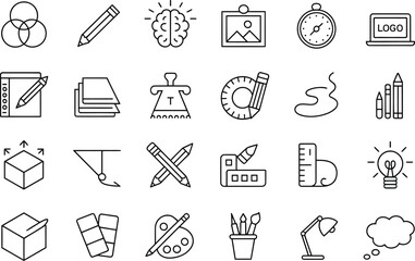 Vector graphic design icons set drawing tools and creative process elements for web and ui design