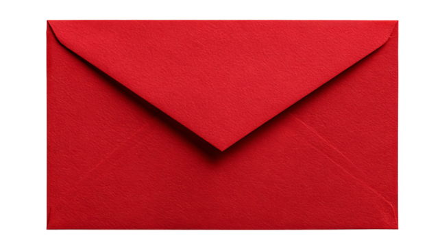 Red envelope with blank letter inside — high-resolution PNG cutout on transparent background, isolated with copy space for text, ideal for invitations, greeting cards, love notes, holiday mailers