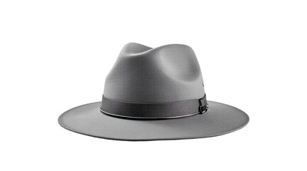 Grey Fedora Hat with Black Band, Stylish Accessory isolated on White Background