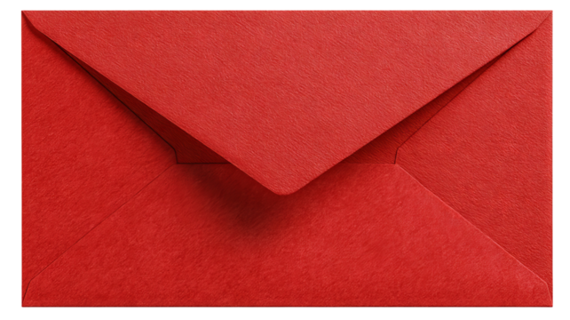 Red envelope with blank letter inside — high-resolution PNG cutout on transparent background, isolated with copy space for text, ideal for invitations, greeting cards, love notes, holiday mailers