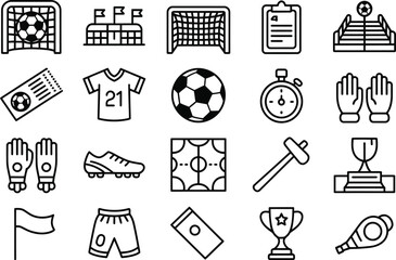 Soccer football game equipment and accessories vector icons for sports design and web development use