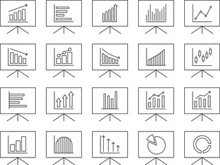 Business graphs and charts icon set. Bar graph, Chart and diagram set. Business statistics, analytics, finance report, economy statistic charts money diagrams, up down arrow. infographic illustration
