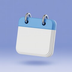 3D Blue and White Calendar Icon Floating date schedule