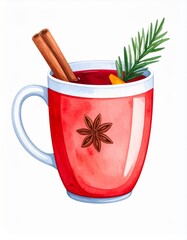 Cozy Red Mulled Wine with Spices Illustration for Winter Holiday and Christmas