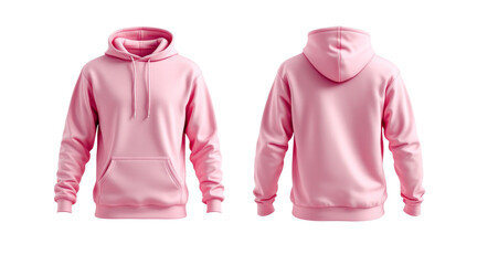 Pink Hoodie Mockup, Front and Back Views on Transparent Background
